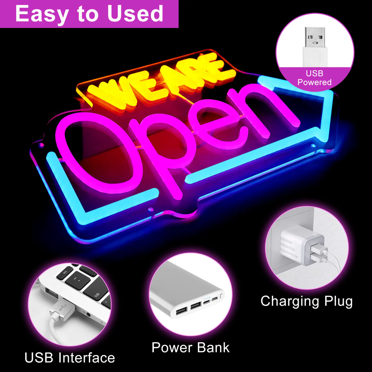 WE ARE OPEN Neon Sign – Arrow Shape LED Window Sign | USB Powered | 16×8 inch (41×20 cm) | 3 Color Combos for Storefront Display