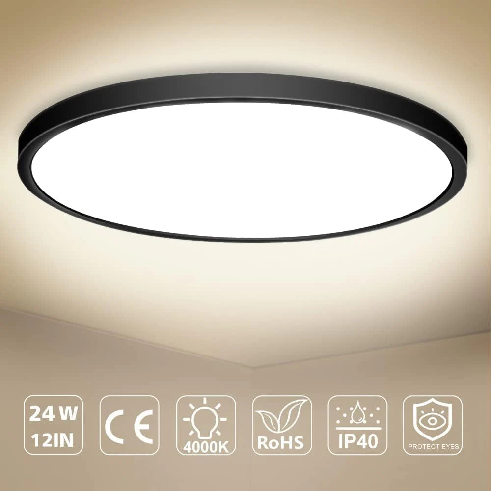 12 Inch 24W White / Black Round Ceiling Light – AC 220–240V | 3000K / 4500K / 5000K / 6500K | Flush Mount Ceiling Light for Modern Home Lighting | 1-Pack – Local Stock (UK)