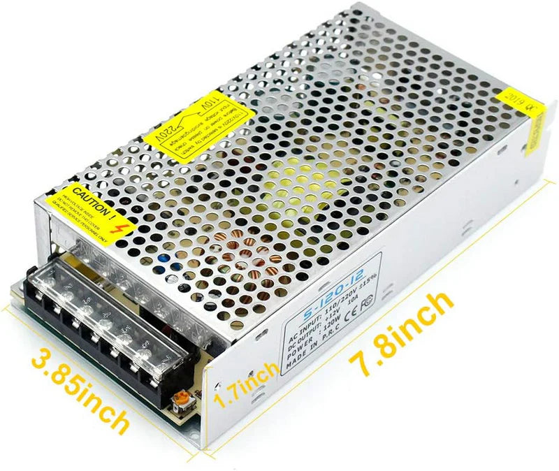 DC 12V/24V 60W–250W Switching Power Supply, AC 110/220V Input, Constant Voltage LED Driver Transformer, Metal Case with Screw Terminals, CE/FCC/RoHS Certified