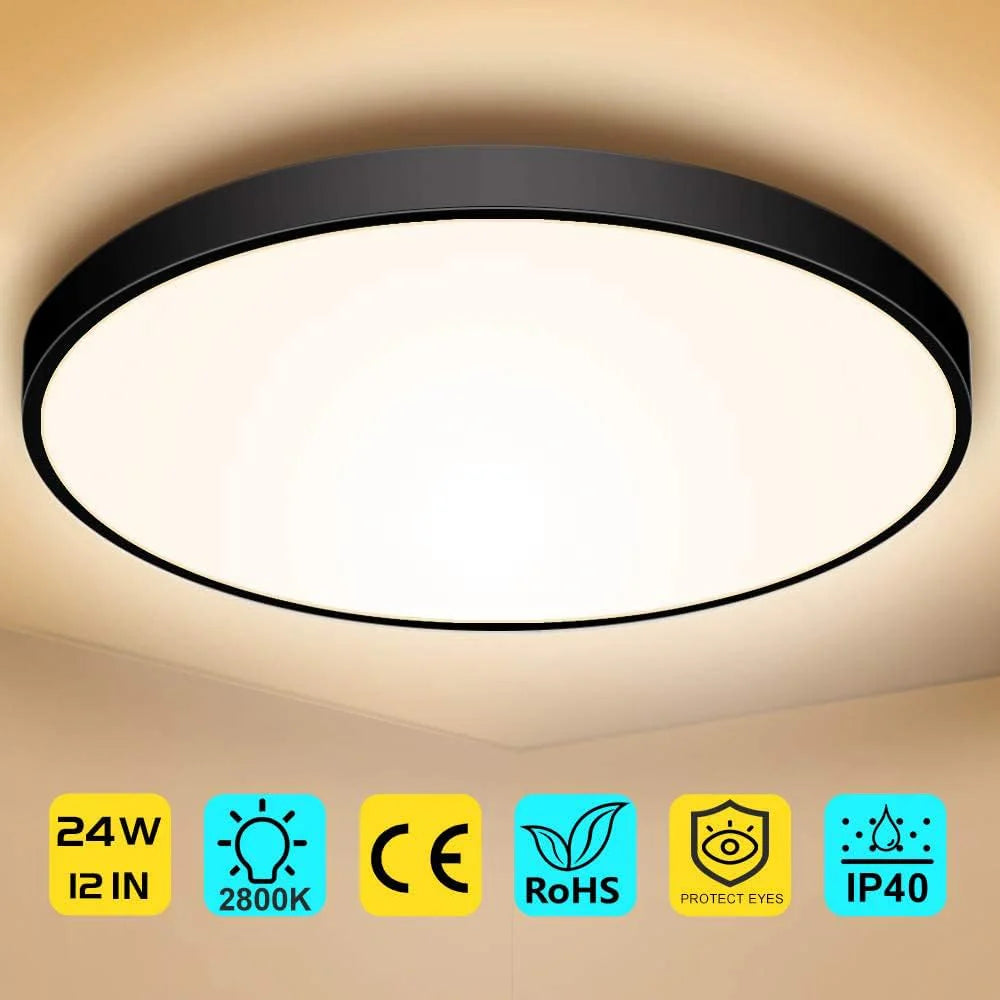 AC 110–130V Round Black LED Ceiling Light, 18W / 24W / 32W Options 3000K / 4500K / 5000K / 6500K Flush Mount Ceiling Light Local Stock (US)