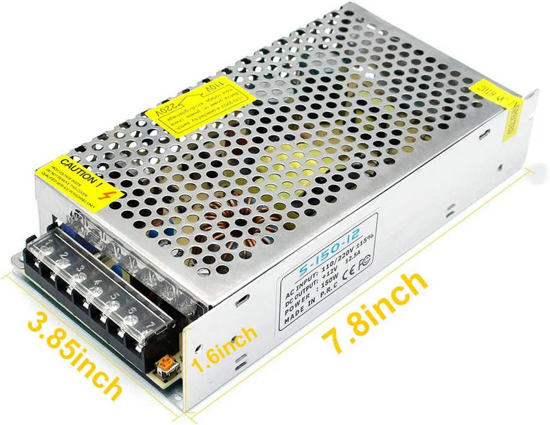DC 12V/24V 60W–250W Switching Power Supply, AC 110/220V Input, Constant Voltage LED Driver Transformer, Metal Case with Screw Terminals, CE/FCC/RoHS Certified