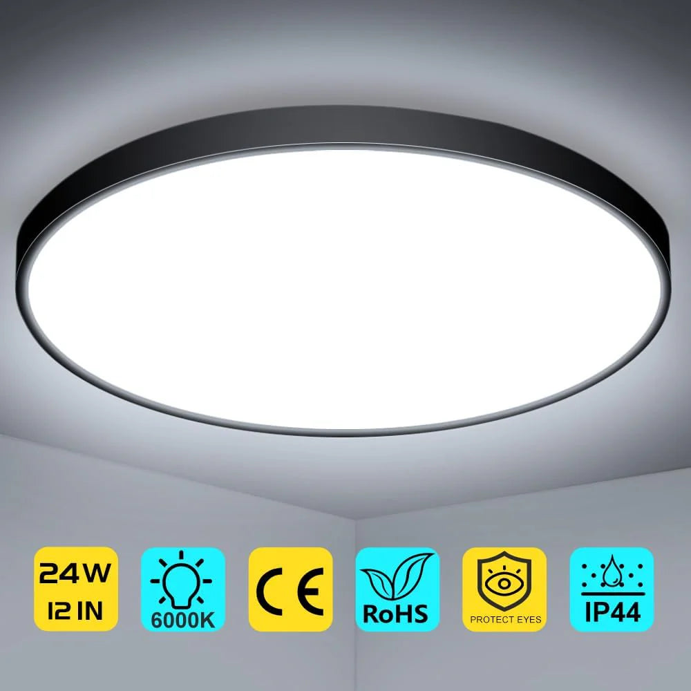 AC 110–130V Round Black LED Ceiling Light, 18W / 24W / 32W Options 3000K / 4500K / 5000K / 6500K Flush Mount Ceiling Light Local Stock (US)