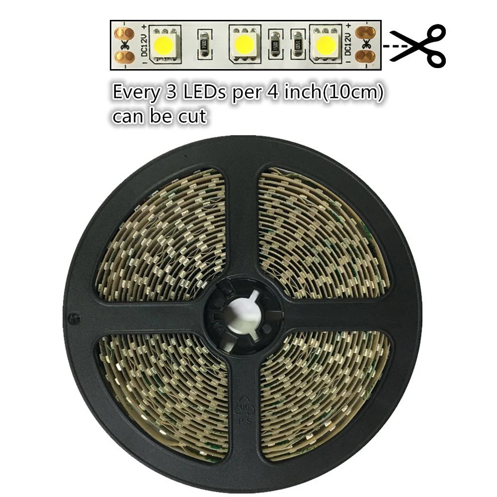 SMD5050 LED Strip Light, 5m Roll | 12V DC | 60 LEDs/m | 12W/m | Standard & High Brightness Options (10–12lm / 20–22lm per LED) | White 3000K / 4000K / 6000K | IP00 / IP67