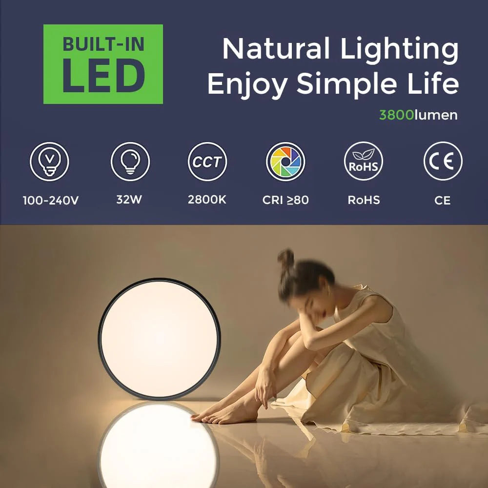 AC 110–130V Round Black LED Ceiling Light, 18W / 24W / 32W Options 3000K / 4500K / 5000K / 6500K Flush Mount Ceiling Light Local Stock (US)