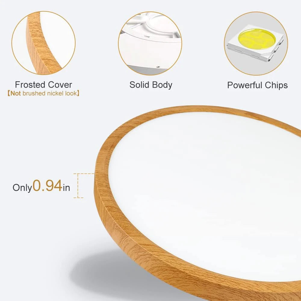 12 Inch 24W Wood Grain Round Ceiling Light – AC 220–240V | 3000K / 4500K / 5000K / 6500K | Flush Mount Ceiling Light for Warm Natural Lighting | 1-Pack – Local Stock (UK/DE)