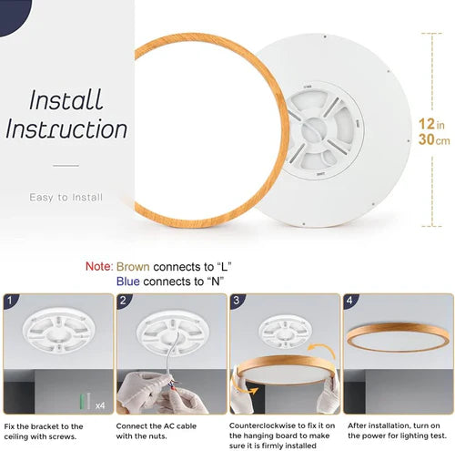 12 Inch 24W White / Black / Wood Grain Round Slim LED Ceiling Lights – AC 220–240V | 3000K / 4500K / 5000K / 6500K | Flush Mount Ceiling Light for Modern Home Lighting | 1-Pack – Local Stock (UK/DE)