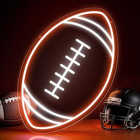 LED Neon Signs – Rugby Ball Silicone Neon Sign – 16×10 Inch | USB Neon Light Orange & White Glow LED Wall Light | Neon Lamp with Accessories Included | Hanging Sports Decor for Bedroom, Game Room, Bar & Party Spaces