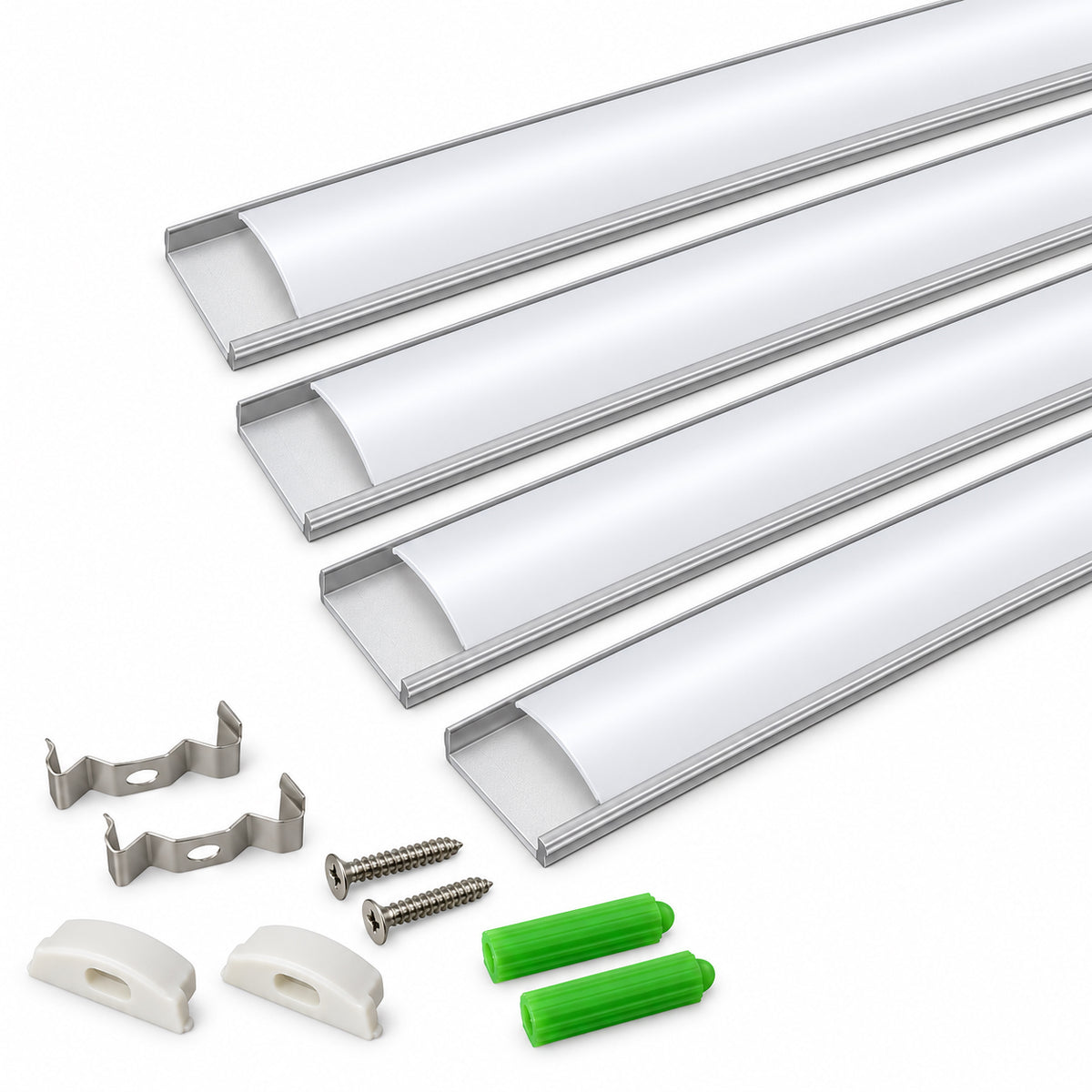 Silber U03 10 x 30 mm U-Form Innenbreite 20 mm LED-Aluminium-Kanalsystem mit Abdeckung, Endkappen und Befestigungsklammern Aluminiumprofil für LED-Lichtstreifeninstallationen