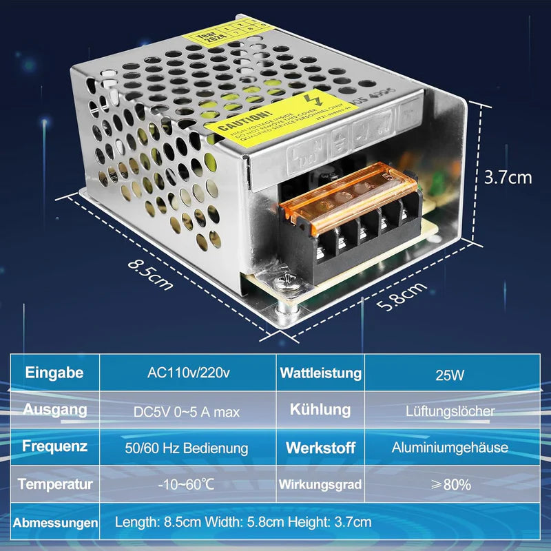 DC 5V 10W–300W Switching Power Supply, AC 110/220V Input, LED Strip Driver Transformer, Industrial Metal Case with Terminals, CE/FCC/RoHS Certified (300W with Cooling Fan)