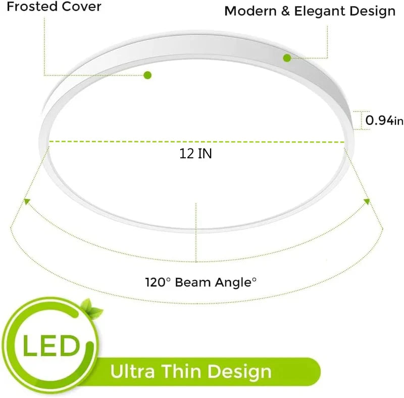 12 Inch Round 24W White LED Ceiling Light, 3000K / 4500K / 5000K / 6500K Flush Mount Ceiling Light Local Stock (US/UK/DE)