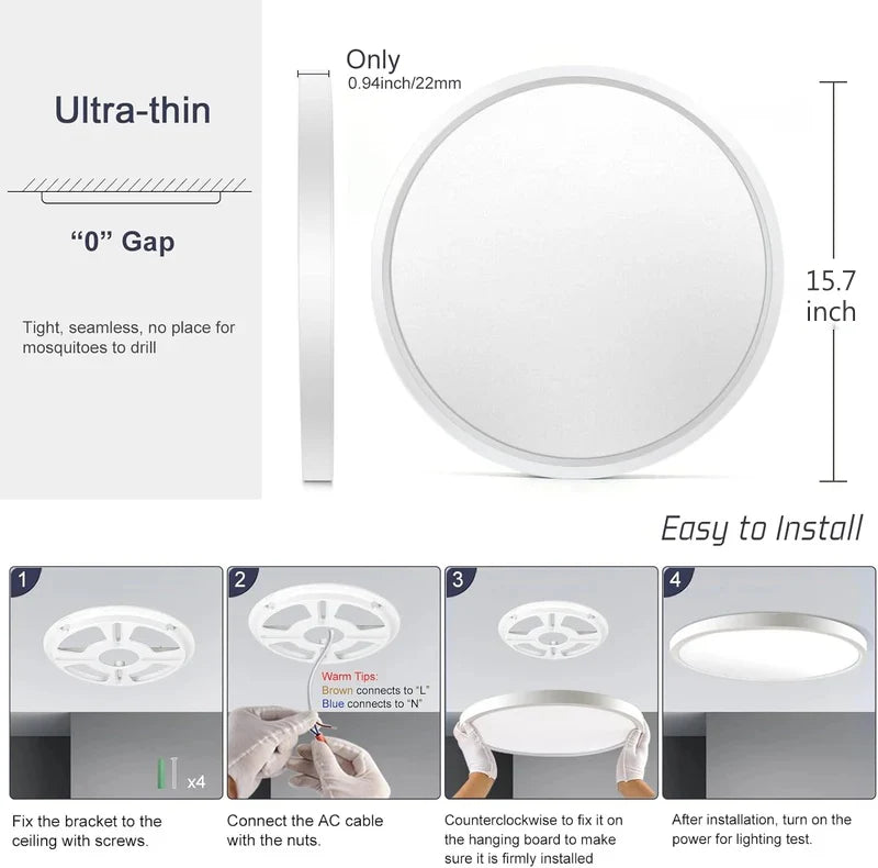 15.7 Inch Round 32W White LED Ceiling Light, 3000K / 4500K / 5000K / 6500K Flush Mount Ceiling Light Local Stock (US/UK/DE)