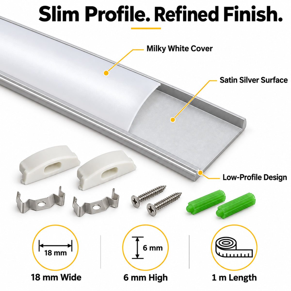 Silber U03 10 x 30 mm U-Form Innenbreite 20 mm LED-Aluminium-Kanalsystem mit Abdeckung, Endkappen und Befestigungsklammern Aluminiumprofil für LED-Lichtstreifeninstallationen