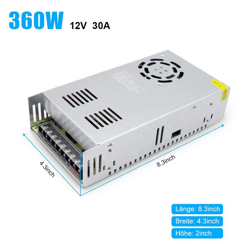 High Power DC 12V/24V 300W–600W Switching Power Supply, AC 110/220V Input, LED Driver Transformer, Metal Case with Cooling Fan, CE/FCC/RoHS Certified