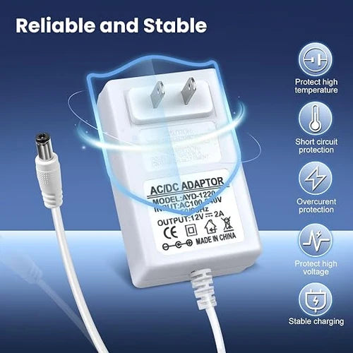DC 12V Plug-in LED Adapter with On/Off Switch, 36W, US Plug, White Housing, 100–240V AC Input - Power Supply for LED Strip Lights, Decorative Lighting and Home Projects