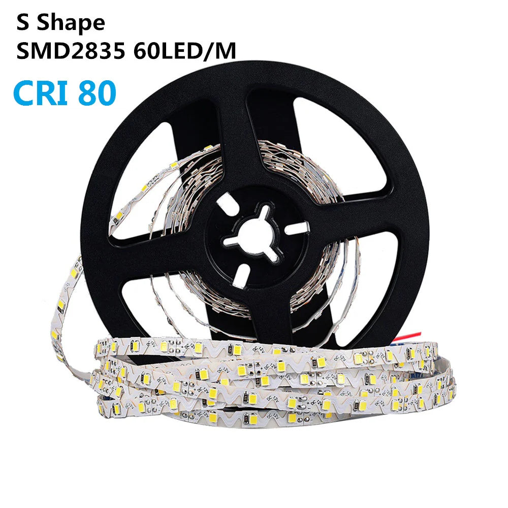 S Shape Bendable SMD2835 LED Strip Light, 5m Roll | 12V DC | 120 LEDs/m | 6W/m | White 3000K / 4000K / 6000K & Colors: Red / Green / Blue / Yellow / Pink | 6mm PCB | Flexible for Curves & Signage