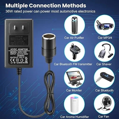 DC 12V Cigarette Lighter Plug-in LED Adapter 36W, AC 100–240V to 12V Converter Transformer - US Plug for Car Accessories, Portable Devices and LED Lighting