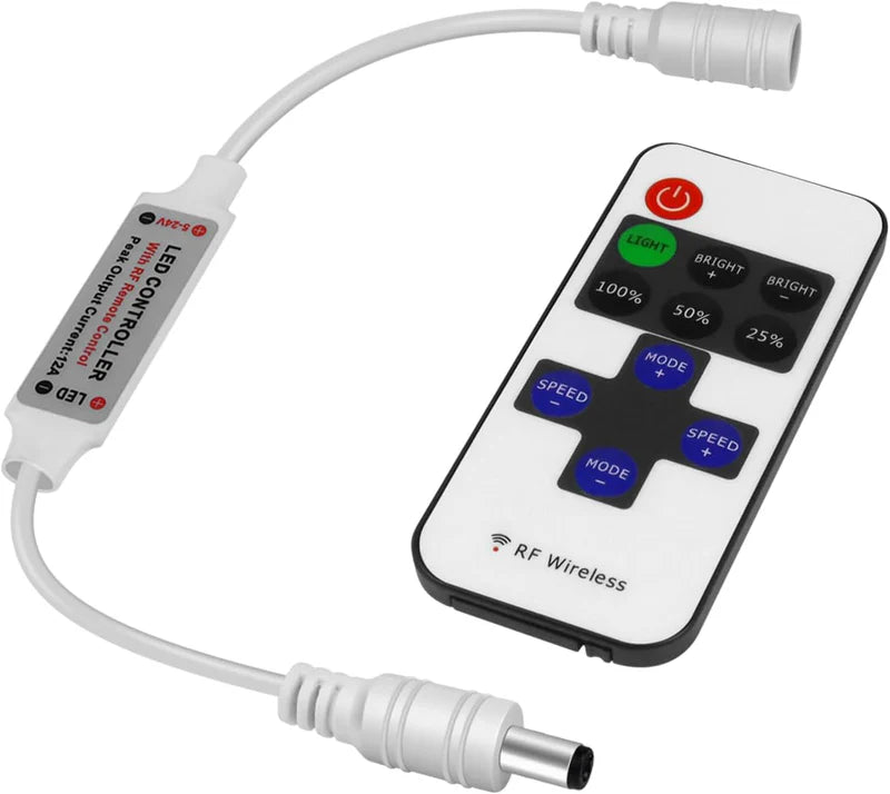 LightingWill LED Strip Controller DC5V-24V RF Remote Dimmer White Wireless LED Controller for Single Color 5050 3528 LED Strips