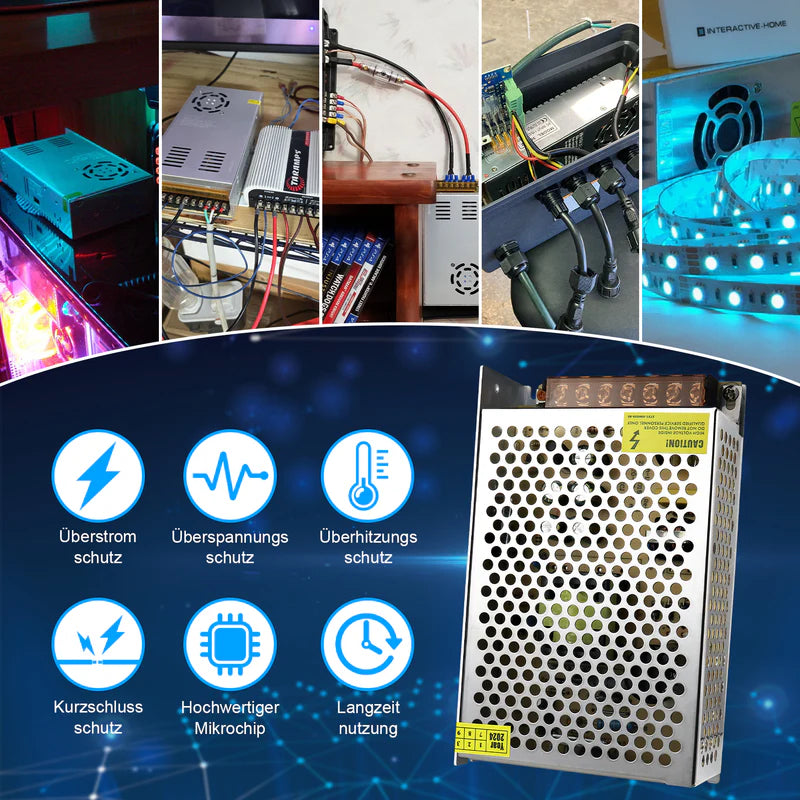 DC 5V 10W–300W Switching Power Supply, AC 110/220V Input, LED Strip Driver Transformer, Industrial Metal Case with Terminals, CE/FCC/RoHS Certified (300W with Cooling Fan)