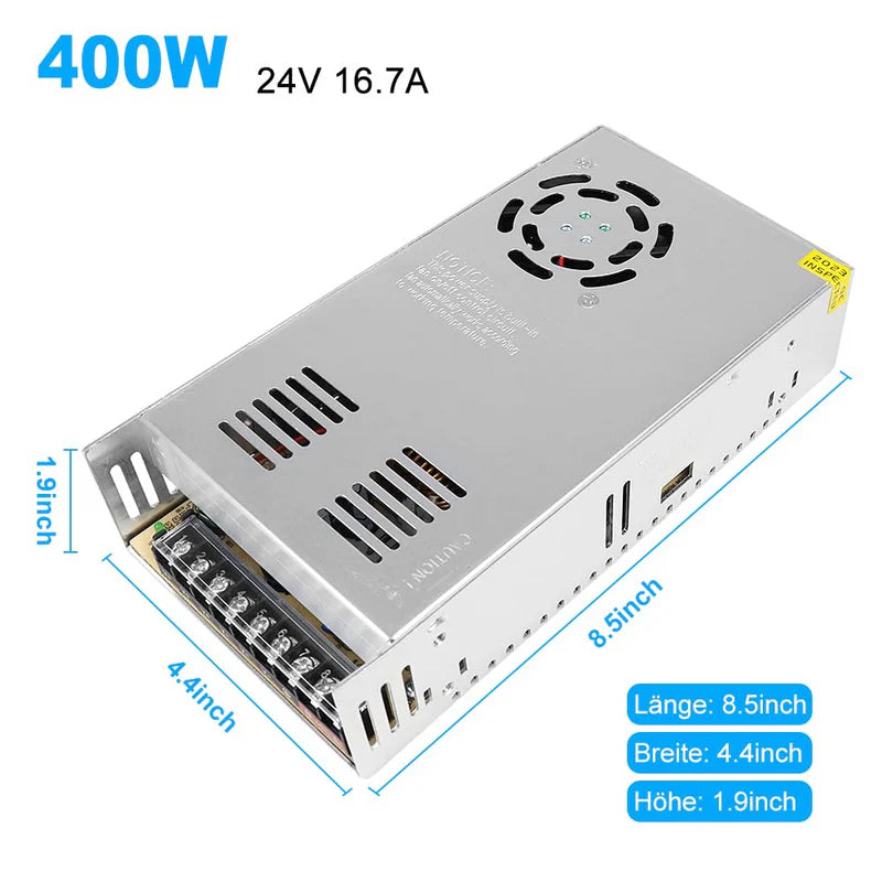 High Power DC 12V/24V 300W–600W Switching Power Supply, AC 110/220V Input, LED Driver Transformer, Metal Case with Cooling Fan, CE/FCC/RoHS Certified
