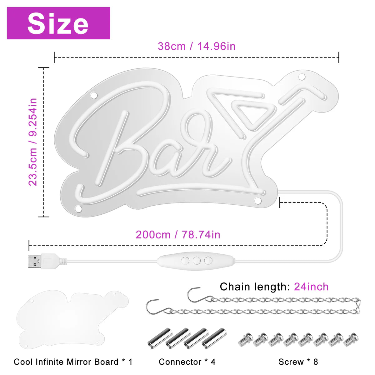 LED Neon Signs – Bar LED Sign – 16.5 × 9 Inch | Pink & Ice Blue Glow | USB Powered | Hanging | Ideal for Bar, Pub, Lounge, Nightclub, Party Mood Lighting