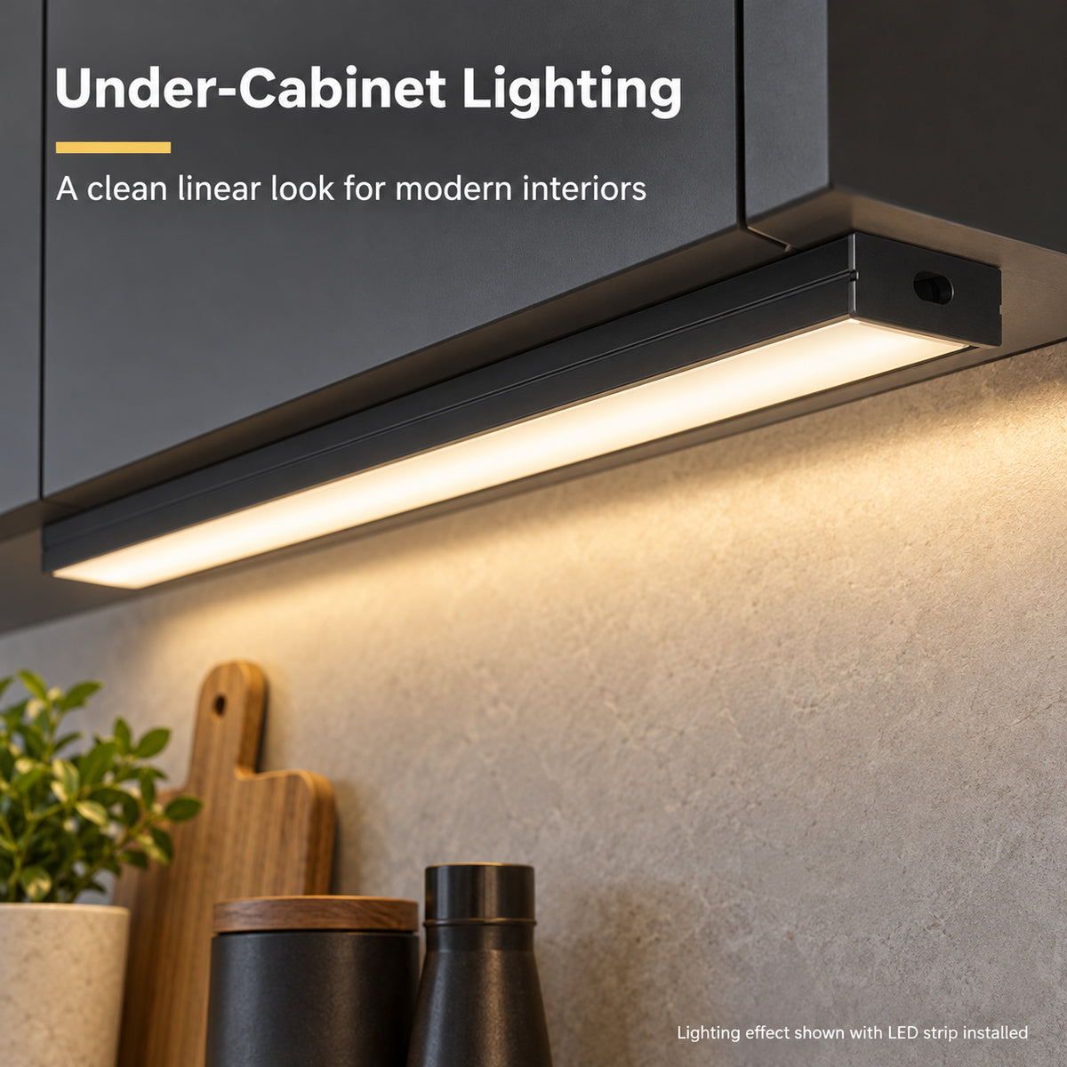 Black U04 10x23mm U-Shape LED Aluminum Channel, 20mm Inner Width, with Cover, End Caps & Mounting Clips