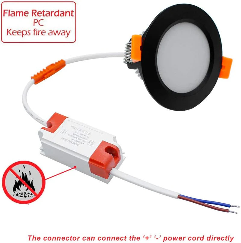 ECO-1 Series Frosted LED Downlight – Black Housing – TRIAC Dimmable – 3W/5W – 4-Pack/8-Pack/10-Pack/12-Pack/20-Pack/32-Pack – 2700K–6000K – 100–130V / 200–240V