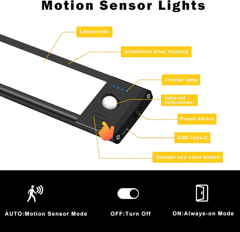 LightingWill Rechargeable Under Cabinet Light 2 Pack 9” / 12”, 3CCT 3000K/4000K/6000K LED Cabinet Light, Motion Sensor and Touch Dimming, Magnetic Mount for Cabinet Lighting, Silver or Black Finish