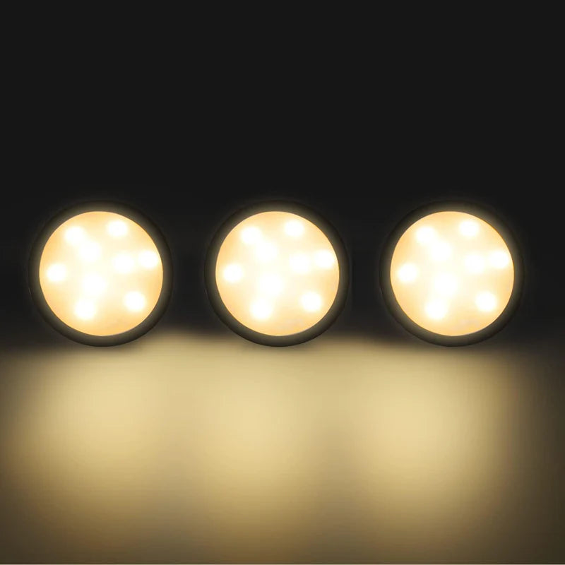 LightingWill LED Puck Cabinet Lights 3/6 Pack 12V Adapter, Touch Dimmable Under Cabinet Lights, Warm White / Daylight White, Black Finish, Adhesive Mount for Kitchen and Cabinets, US / UK Plug
