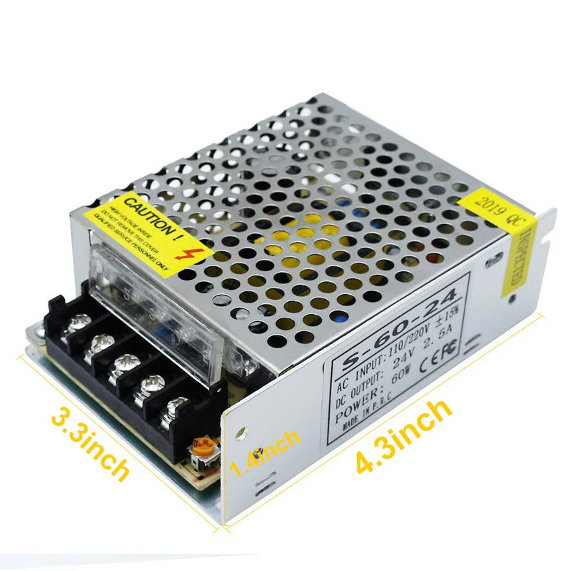 DC 12V/24V 60W–250W Switching Power Supply, AC 110/220V Input, Constant Voltage LED Driver Transformer, Metal Case with Screw Terminals, CE/FCC/RoHS Certified