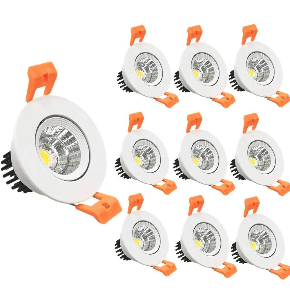 ECO-2 Series Adjustable COB LED Recessed Downlight – White Housing – TRIAC Dimmable – 3W/5W/9W – 4-Pack/6-Pack/10-Pack – 3000K–6000K – 100–130V / 200–240V