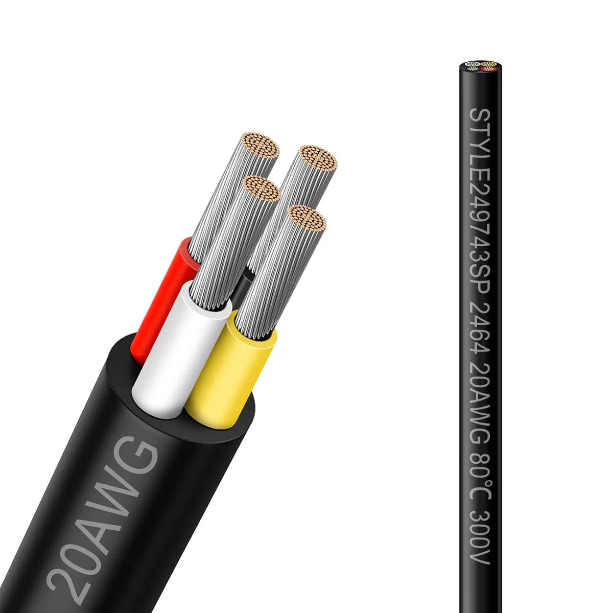 20 AWG 2/3/4/5 Conductor Black/White PVC Insulated Copper Cable – Multi-Core Flexible Wire for LED Installation – 10m (33ft)