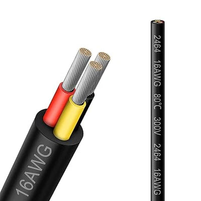 16 AWG Electrical Cable, Stranded Tinned Copper Wire, 2/3/4/5 Core Multi-Conductor, Black/White PVC Sheathed Extension Cord for Wiring — 3m–50m (10ft–165ft) Options