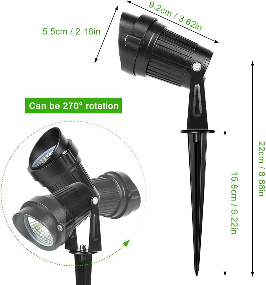 LightingWill 5W LED Landscape Lights, Warm White 3000K-3500K, Waterproof DC 12V COB LED Outdoor Wall Spotlight Low Voltage Garden Tree Spot Lighting for,Yard,Pathways,Fence (4 Pack)