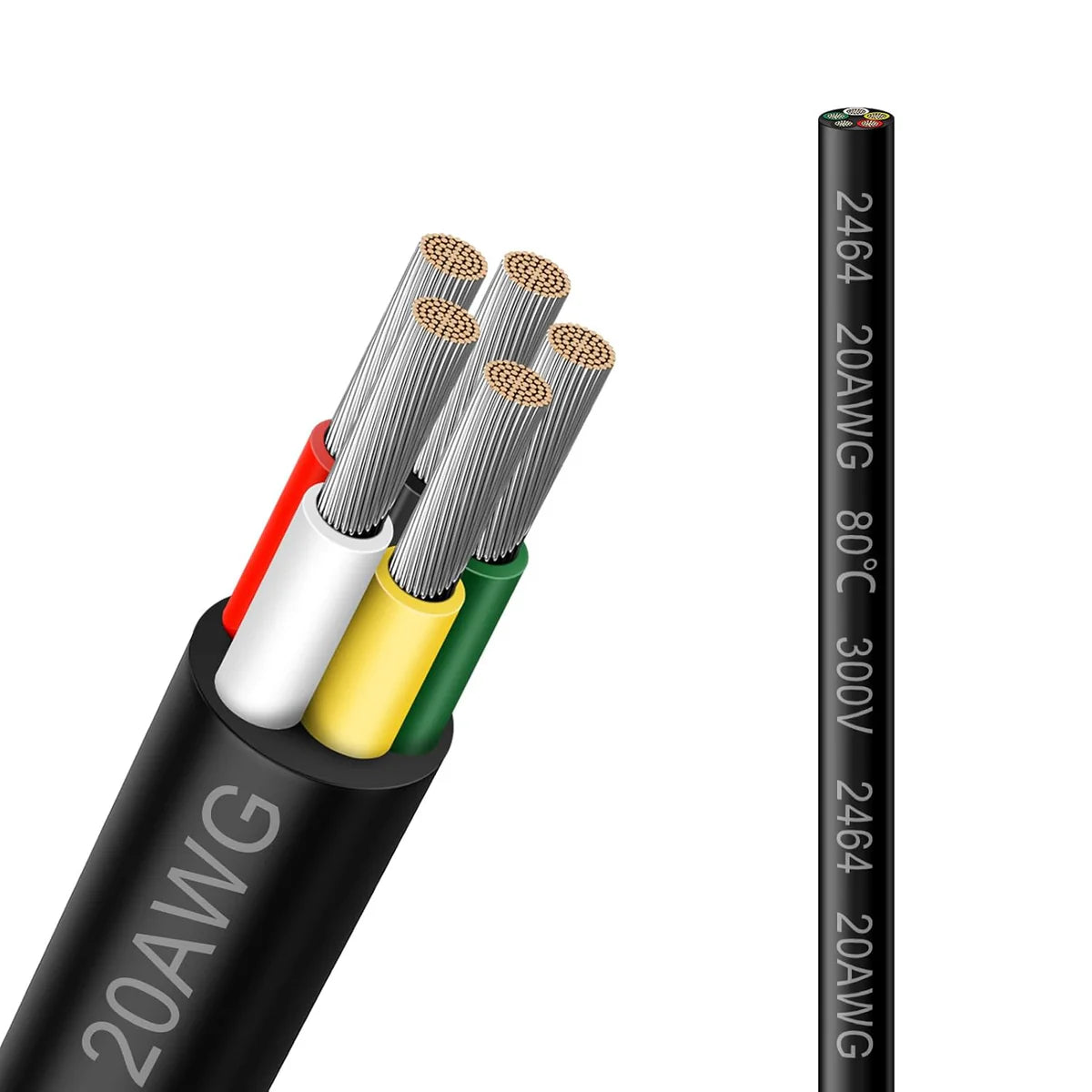 20 AWG 2/3/4/5 Conductor Black/White PVC Insulated Copper Cable – Multi-Core Flexible Wire for LED Installation – 10m (33ft)