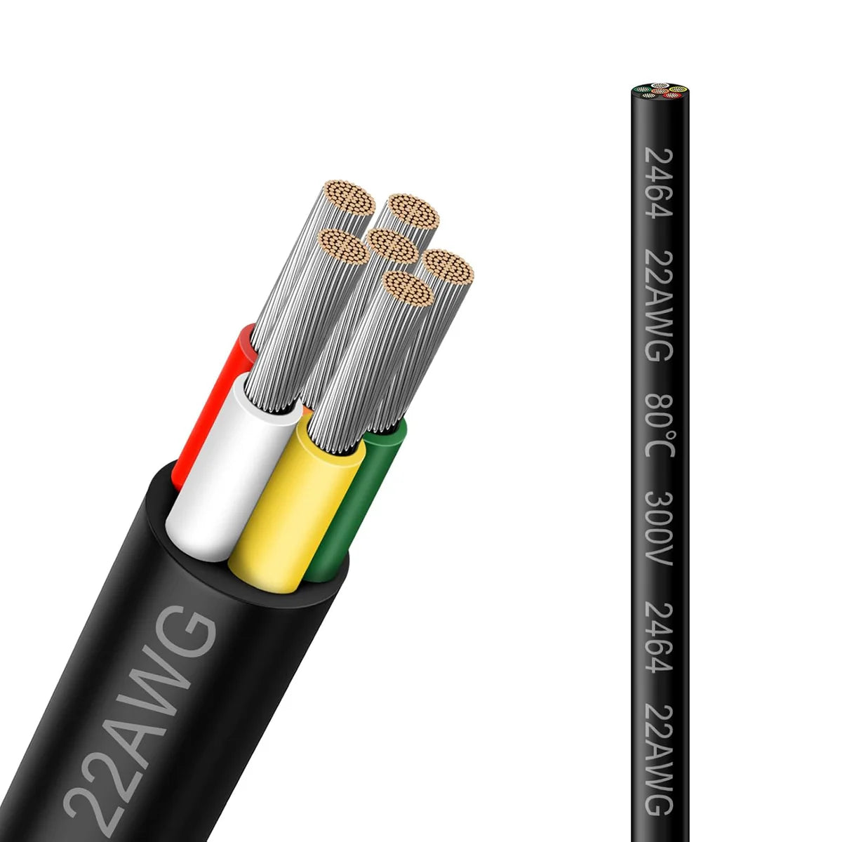 22 AWG 6/7/8 Conductor Black/White PVC Insulated Copper Cable – Multi-Core Control Cable Flexible Wire for LED & Electrical Systems – 10m (33ft)
