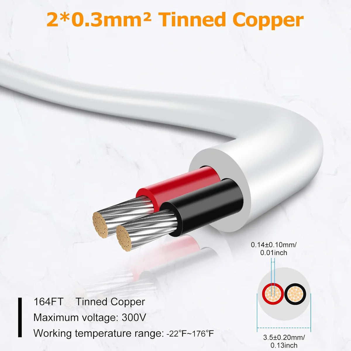22 AWG 2/3/4/5 Conductor Black/White PVC Insulated Copper Cable – Multi-Core Flexible Wire for LED Installation – 5m (16.5ft)