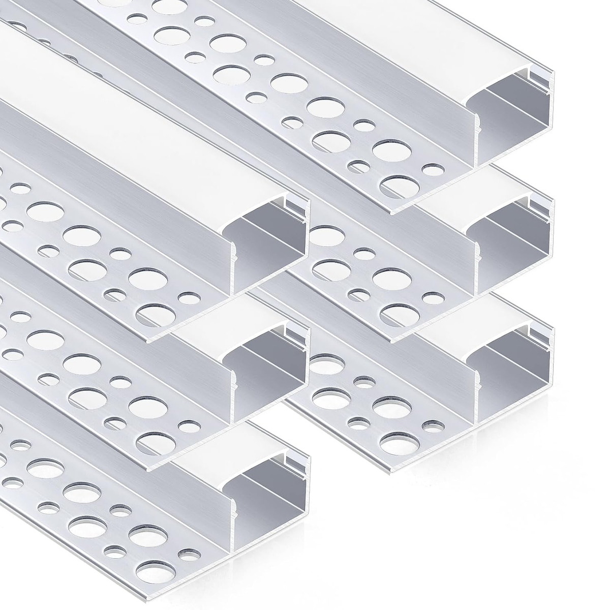 Silver TX-340 One-Sided LED Aluminum Channel for Plaster-In Drywall, Fits LED Strips Up to 12mm Wide, with Milky White Diffuser