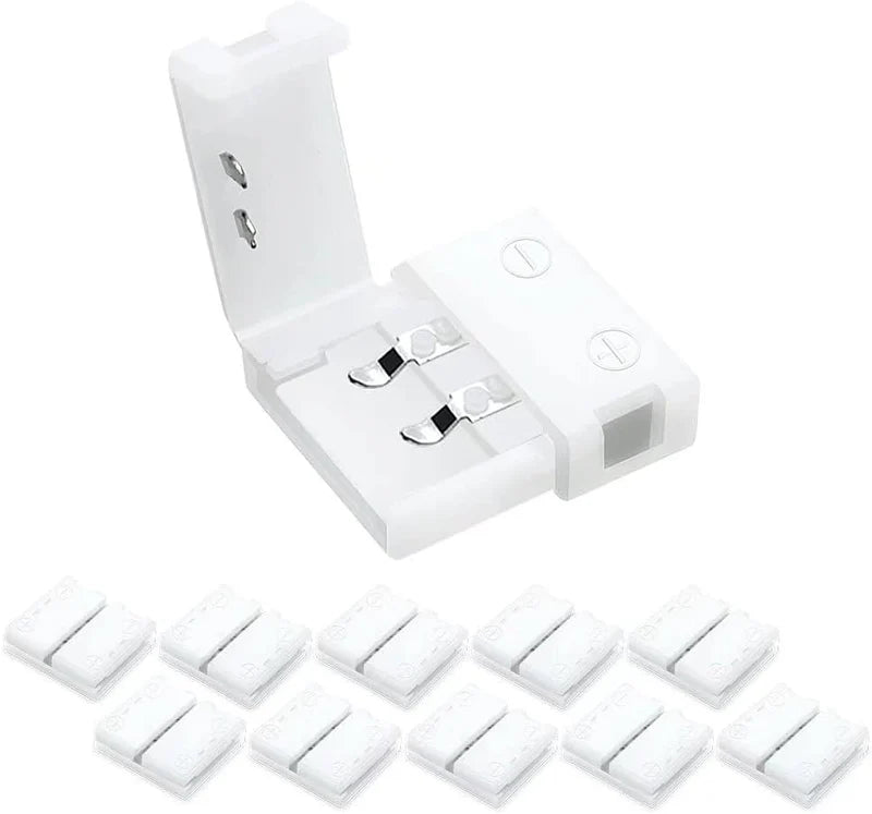 LightingWill LED Strip Connector 8mm 2Pin Solderless Clips, LED Light Strip Connector Strip to Wire Strip to Strip DC Adapter L T Connectors, 10 Pack, Local Stock US UK