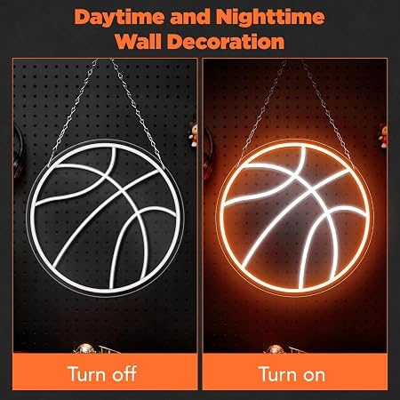 LED Neon Signs – Basketball Silicone Neon Sign – 12.5×12.5 Inch | 5V USB Powered Dimmable Orange & White Glow LED Wall Light | Neon Lamp with Accessories Included | Hanging Sports Decor for Bedroom, Game Room, Bar & Party Spaces