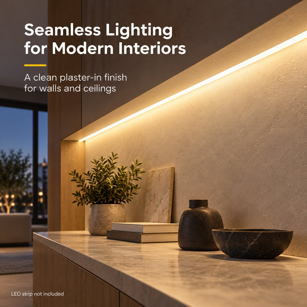 Silver 701 One-Sided LED Aluminum Channel for Plaster-In Drywall, Fits LED Strips Up to 12mm Wide, with Milky White Diffuser