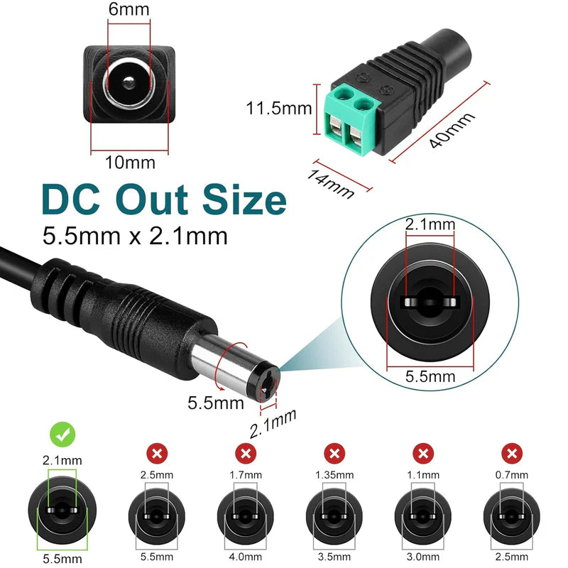 Power Supply Adapter DC 24V 48W–72W, AC 100–240V Switching Transformer LED Driver Wall Plug Charger with US Plug, Black Case for LED Strip Lights and Electronics