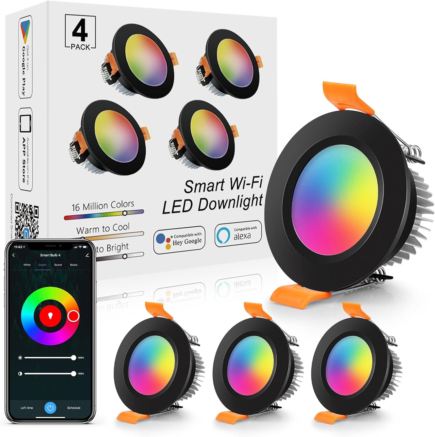 LightingWill 2 Inch LED Recessed Lighting, Smart WiFi LED Downlight, 5W LED Ceiling Light Compatible with Alexa/Google Assistant, Dimmable RGB & 2700K-6500K, 120V with LED Driver (4 Pack)