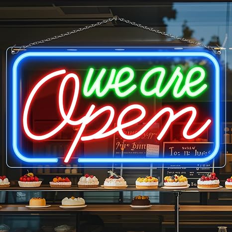 We Are Open Silicone LED shop signs – 4 Glow Color Options | 16.5 × 9 inch | Window Hanging | Plug & Play for Store Windows, Entrances & Retail Displays