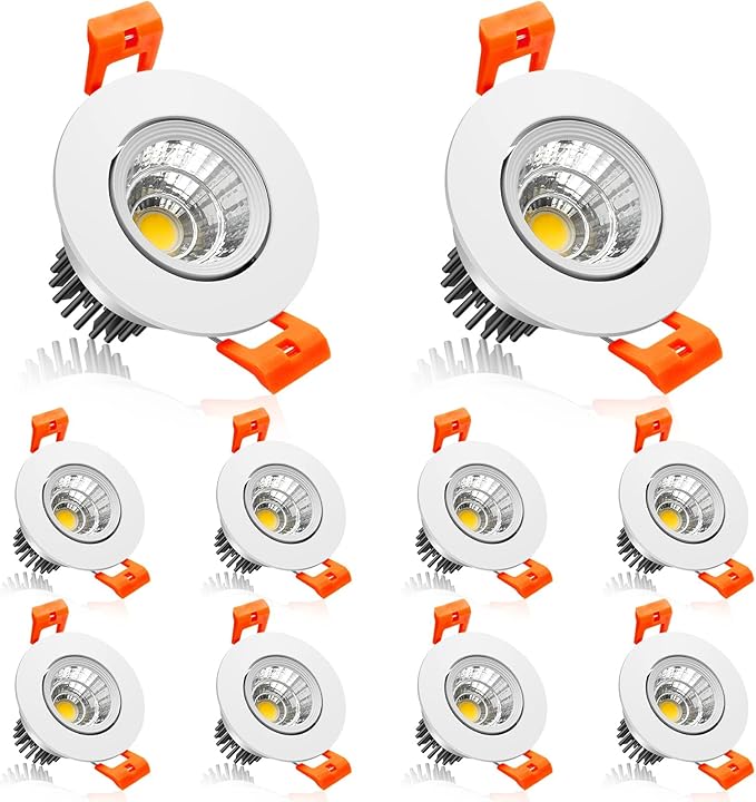 2Inch LED Recessed Ceiling Light, 3W Dimmable LED Downlight, Natural White 4000K, 60 Beam Angle COB Recessed Lights with Driver, 25W Halogen Bulbs Equivalent for Ceiling Lighting, White 10 Pack