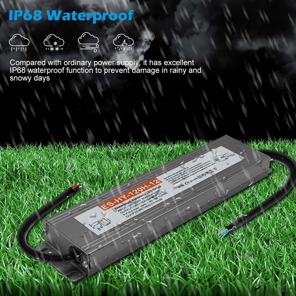 LightingWill 12V120W Waterproof IP68 LED Power Supply Driver Transformer 100-260V for Outdoor Use