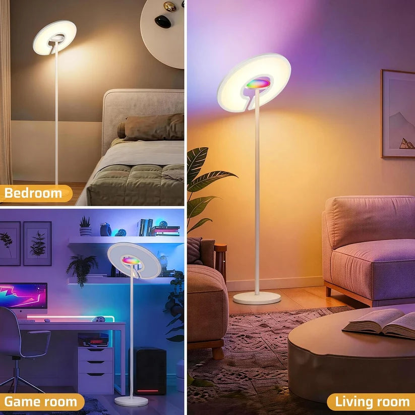 RGB Floor Lamp | LED Standing Lamp with RGB Ambient Light | Ambient Floor Lamp with 2800-6000K Adjustable Light | Remote Control | 2M Tall for Living Room Bedroom Office | US Stock
