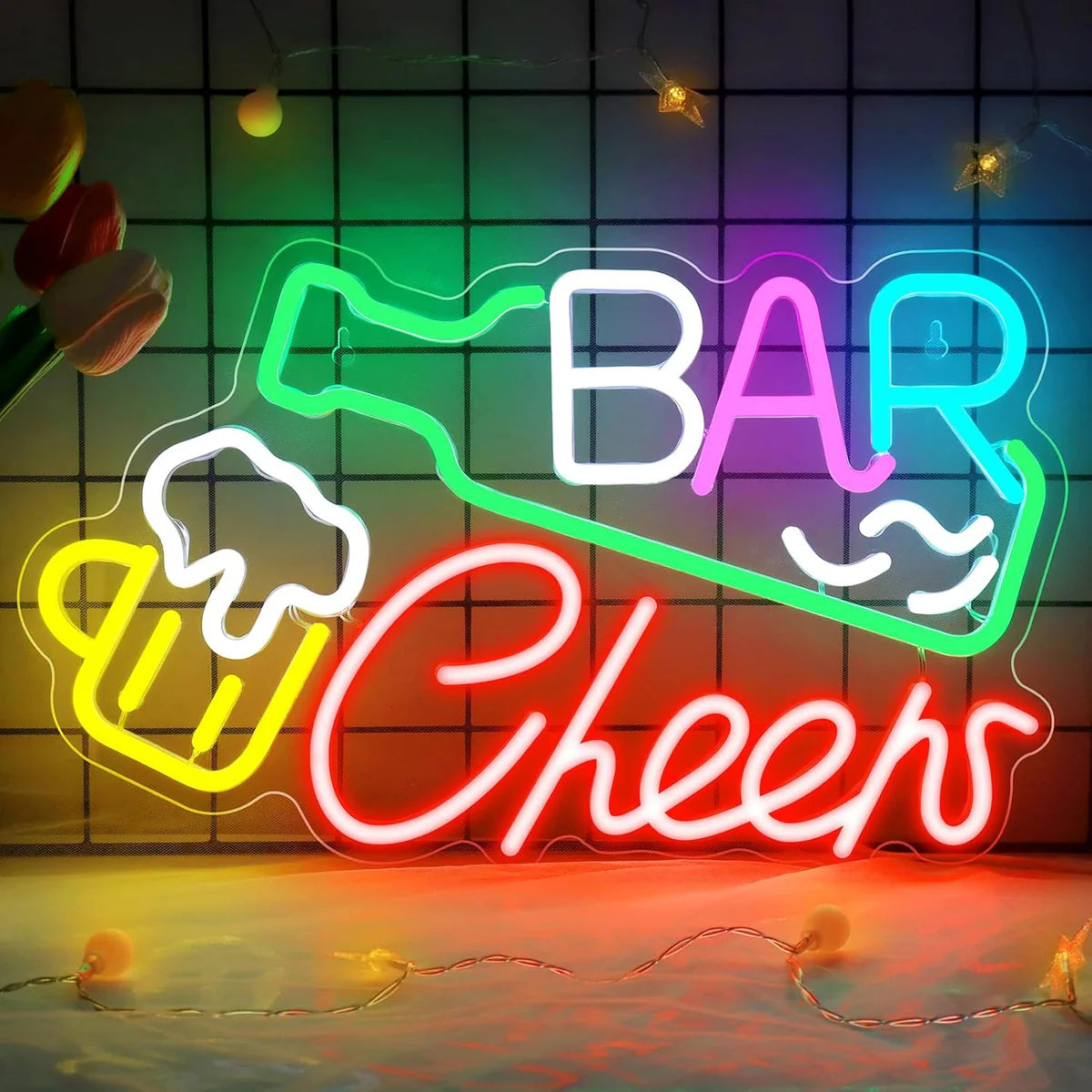 Bar Cheers LED Sign – Multi-Color Glow | 16.1× 9.8 inch | USB Powered | Hanging | Ideal for Bar, Pub, Lounge, Nightclub, Party Mood Lighting