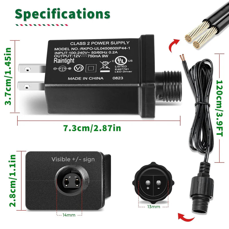 LightingWill IP44 Class 2 Power Supply AC 100–240V to DC 4.5V/12V/24V/30V Waterproof Outdoor LED Driver Adapter Transformer, US Plug for Inflatable Decorations, String Lights, Christmas Trees