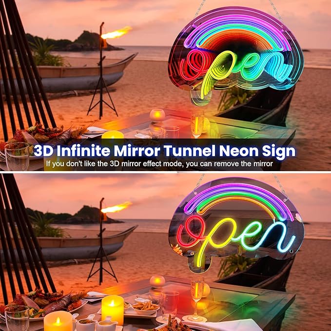 LightingWill LED Open Neon Sign, Dimmable Open Signs for Business with ON/OFF Switch, 17"x12", 5V USB Powered Rainbow LED Neon Light Sign for Wall Decor, Shop, Bar, Home