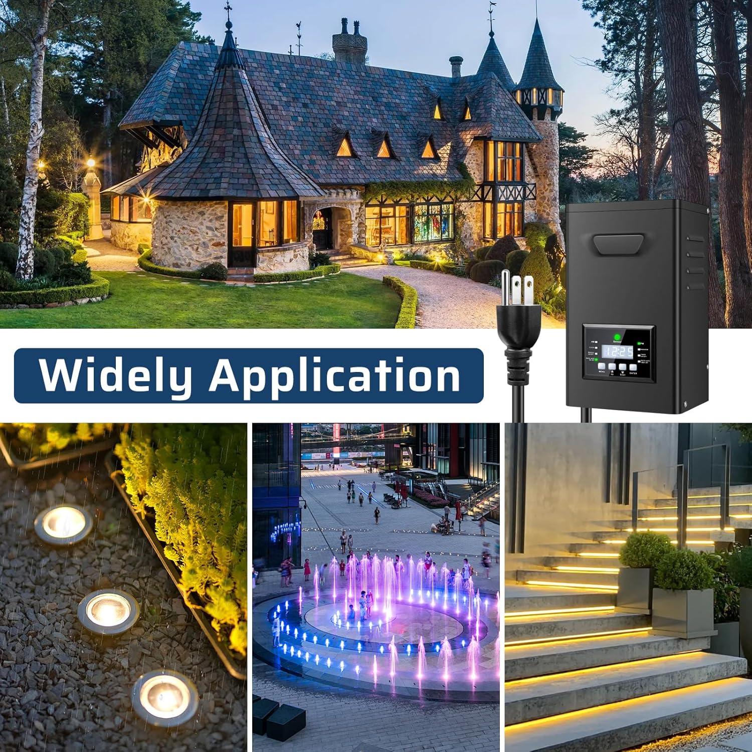400W Low Voltage Landscape Transformer, Landscape Lighting Transformer with Timer and photocell Sensor, 120V AC to 12V/14V AC Outdoor Weatherproof Low Voltage Transformers for Landscape Lighting